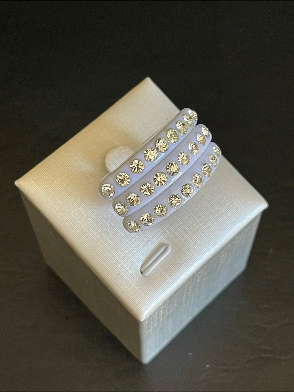 3 vintage white lucite rhinestone ring.